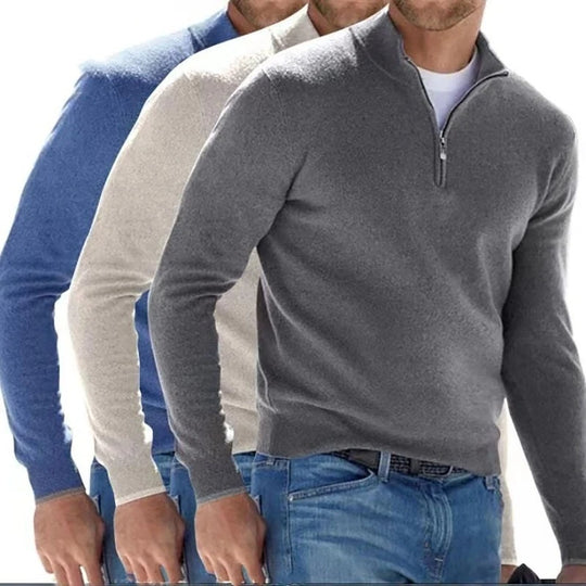 Men's Autumn Sweatshirt Warm Jumper Solid Color Half Zip Casual