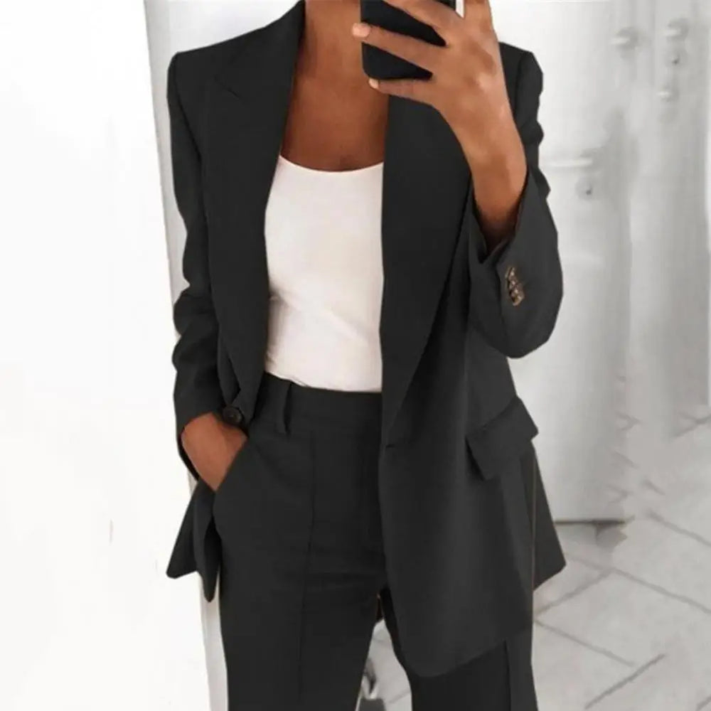 Popular Suit Coat Solid Color Blazer Long Sleeve Faux Pockets Blazer