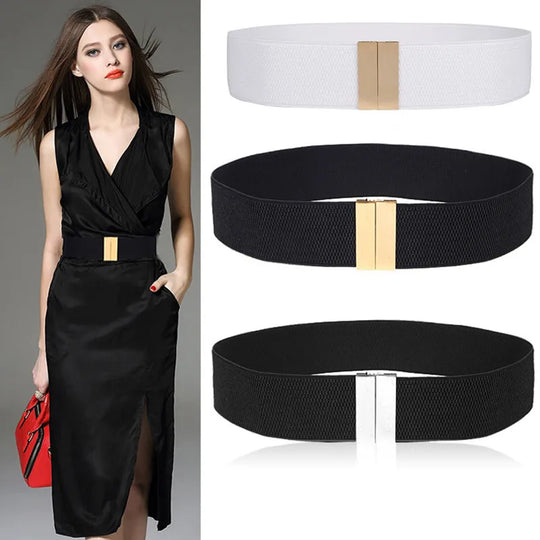 New Wide Elastic Black Belt Dress Stretch Waist Belts Women Dress Coat