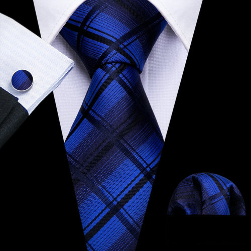 Men Tie Gold Navy Blue Striped Silk Tie 3.4" Jacquard Party
