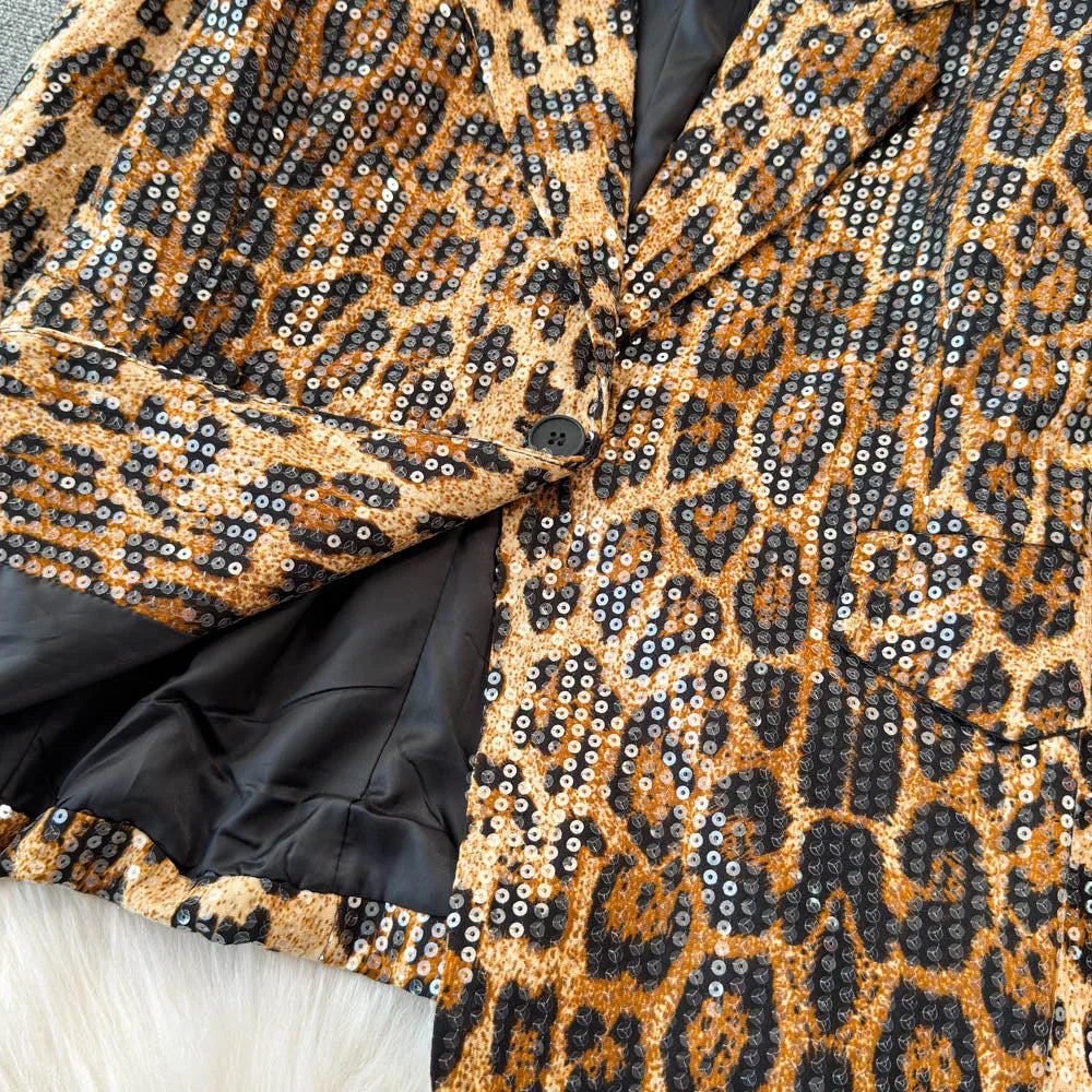 Street Style Leopard Print Suit Blazer Female 2024 Autumn New Fashion