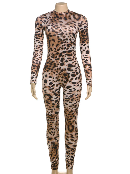 Weird Puss Zip Fit Jumpsuit Women Spring Y2K Leopard Print Full Sleeve Hipster Midnight Stretch Streetwear Workout Overalls