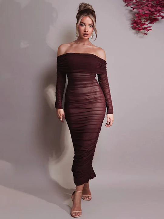 Mozision Off-shoulder Long Sleeve Sexy Maxi Dress For Women Autumn New