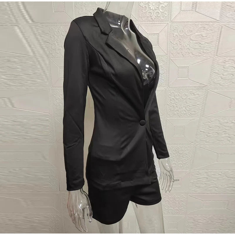 Fashion Turn-down Collar Printed Top Pants Set Women Elegant Full Sleeve Top Short Pants Suit Lady Summer Chic Casual Sets