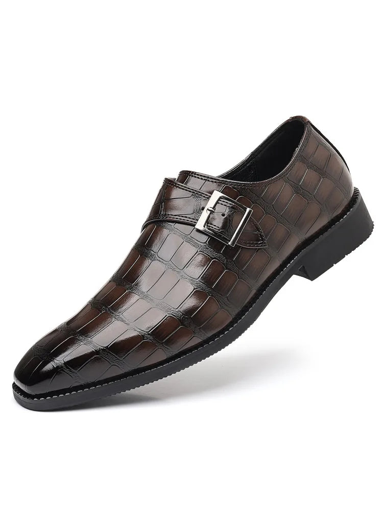 Gentleman Monk Strap Loafers Men's Crocodile Pattern Belt Buckle Leather Shoes Designer Formal Wedding Dress Homecoming Footwear