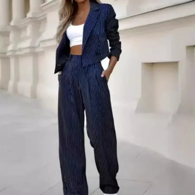 Mandylandy Casual Striped Suits Women Outfits Summer Short Style Lapel
