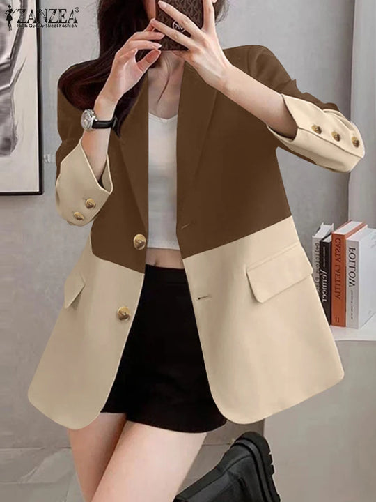 Fashion Women Blazer ZANZEA Autumn Elegant OL Work Suits Stylish Long