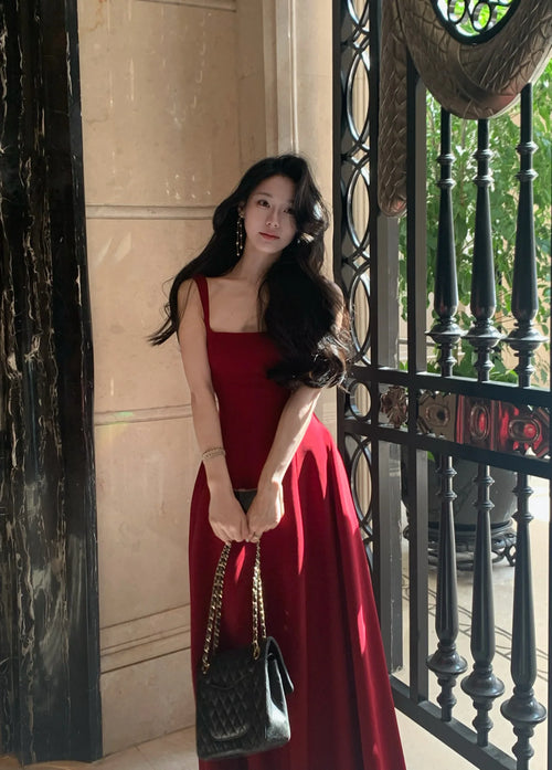 2024 Summer Solid Midi Dress Women French Elegant Holiday Party