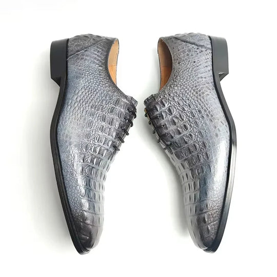 Deluxe Leather Shoes Crocodile Pattern Lace Up Wedding Shoes for Men Business Casual Leather Shoes Round Toe Height Increasing