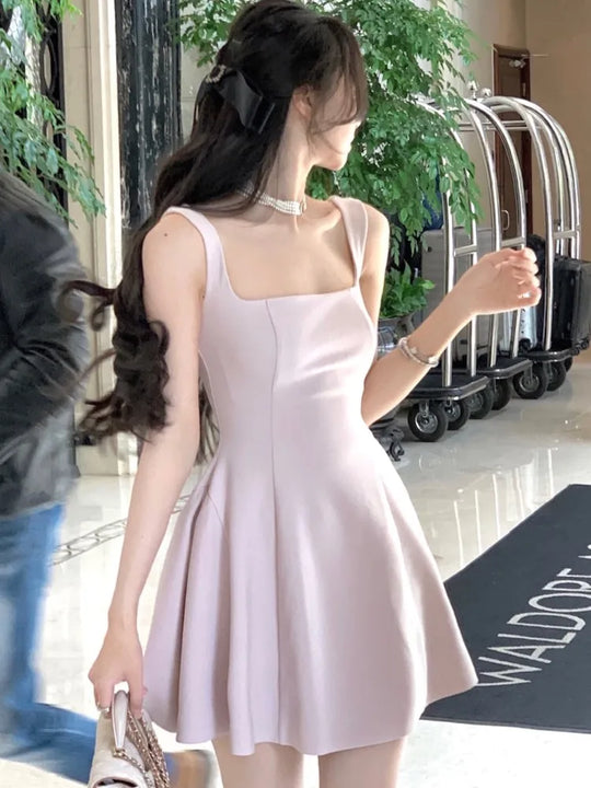 2024 Summer Solid Midi Dress Women French Elegant Holiday Party