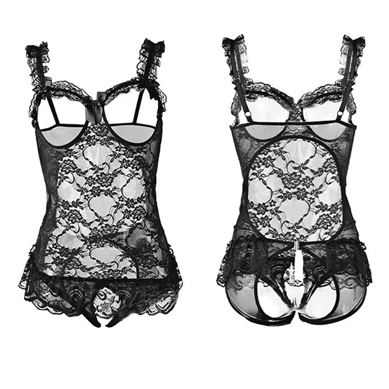Hot Women's Sex Lingerie Lace Open Breasts Bdsm Crotchless Bodysuit