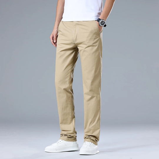 Top Quality 100% Cotton New Brand Casual Fashion Business Long Pants Straight High Waist Regular Fit Trousers Men's Clothing