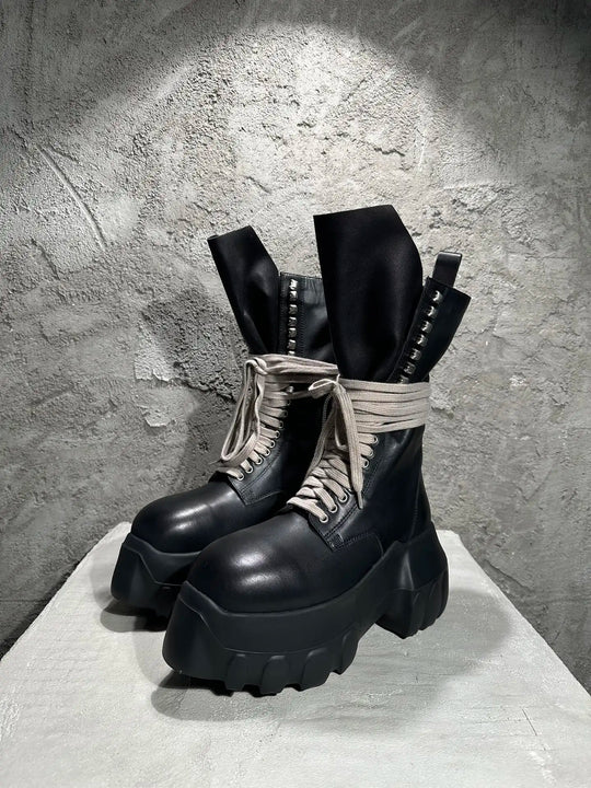 Men's High Top Shoes Platform Woman Sneakers Leather Lace Up Gothic Heels Luxury Vintage Trendy Designer Black Male Boots