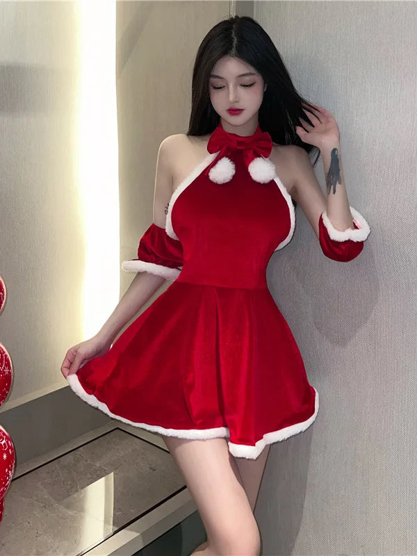 Sexy New Year Christmas Red Spicy Girl Plush Sex Mini Dress Girl Hot
