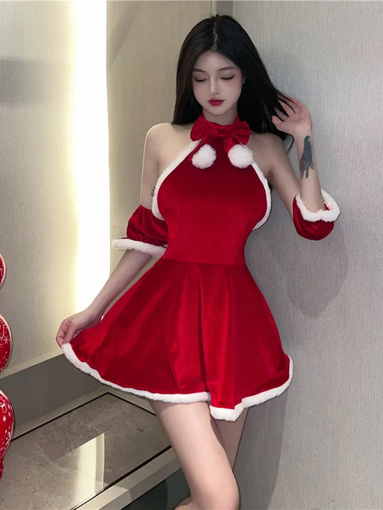 Sexy New Year Christmas Red Spicy Girl Plush Sex Mini Dress Girl Hot