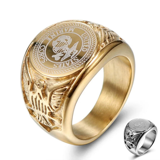 Size 8/9/10/11/12/13 Stainless Steel Gold Silver Color Men Badge Eagle 3D Relief Pattern Waterproof Rust Proof Finger Jewelry