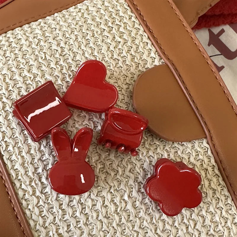 2pcs New Year's Red Festival Mini Hair Clip Retro Red Edge Clip Cute