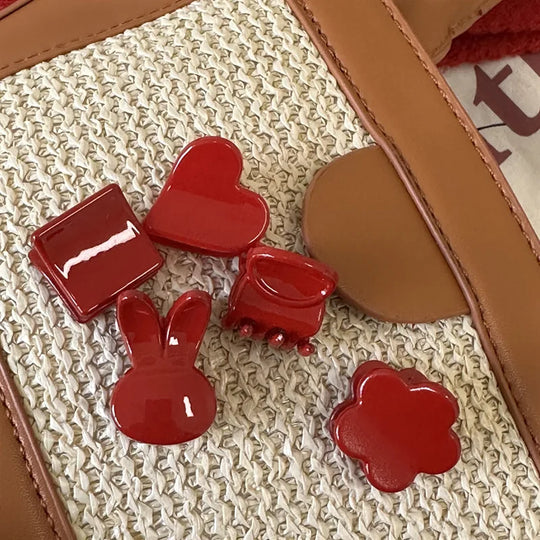 2pcs New Year's Red Festival Mini Hair Clip Retro Red Edge Clip Cute
