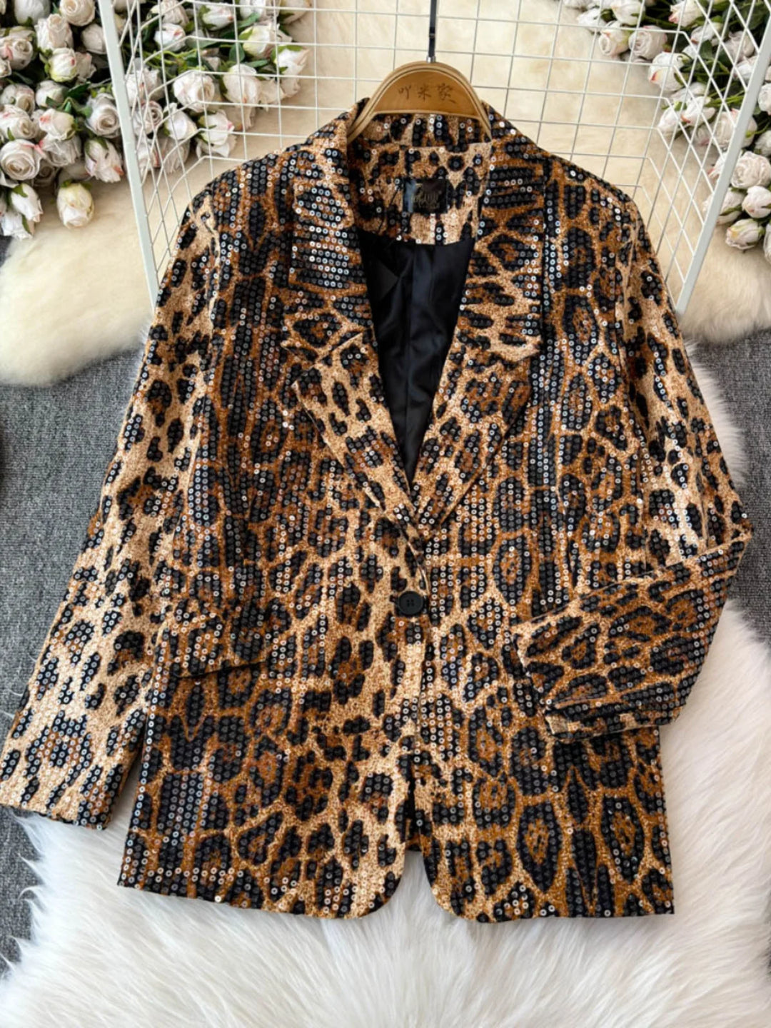 Street Style Leopard Print Suit Blazer Female 2024 Autumn New Fashion