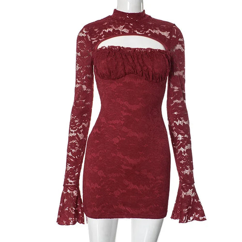 TARUXY Lace Splice Chest Hollow Dress Women's Tight Waist Sexy Slim
