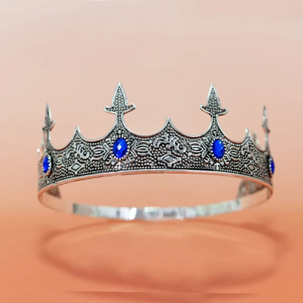 Trendy Vintage Baroque Crown Antique Bronze Elegant King Tiara Crown Adjustable Multicolor Prince Rhinestone Tiara Men