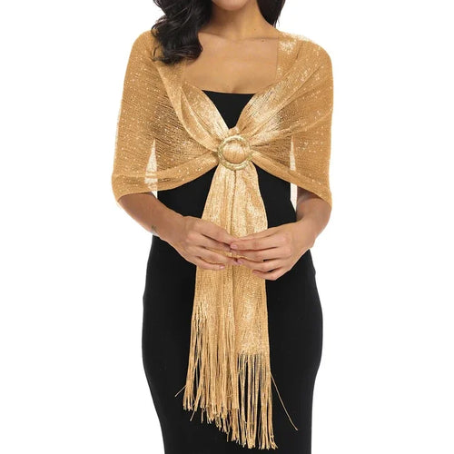 Gold Silver Silk Shawl Shirts For Women Flat Scarf Bride'S Bridesmaid