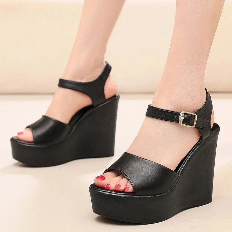 New Ultra High Heels Wedge Sandals Women Summer Sandals Sexy Wild Real Leather Sandals Women Shoes Elegant Fashion