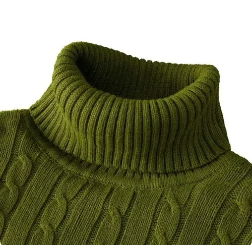Men's High Neck Sweater Solid Color Pullover Knitted Warm Casual