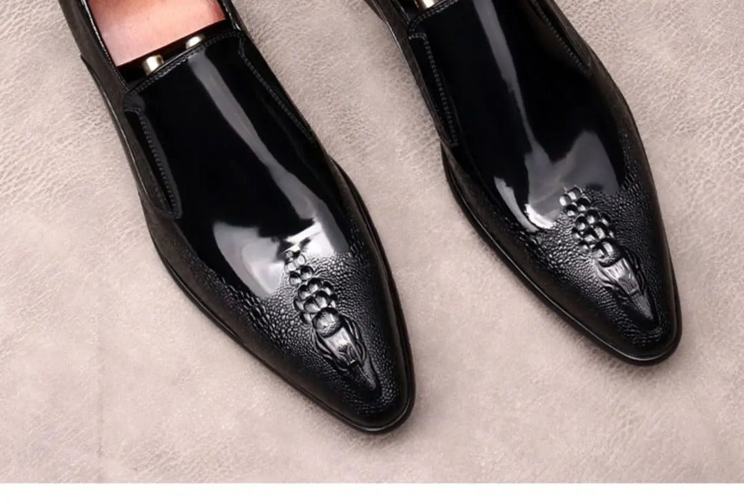 Men's Trendy Genuine Leather British-style Pointed Toe Dress Shoes, Lace-Up Business Formal Oxfords Shoes