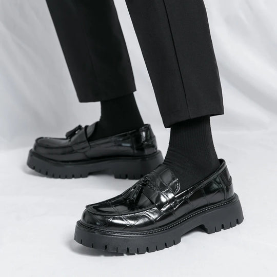 Business Tassel Loafers Shoes Slip on Casual Thick Bottom Leather Black Dress Party Shoes Boat Loafers For Man Fashion Moccasins