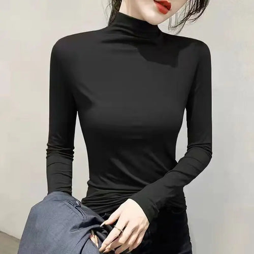 Black Turtleneck T-shirt Long Sleeve Tops Women Y2k Clothes Autumn