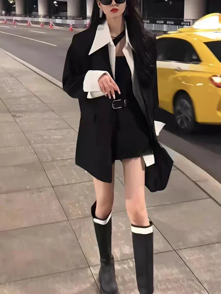 Summer 2024 New Fake Two Piece Suit Jacket Top Half Skirt Shorts Wide