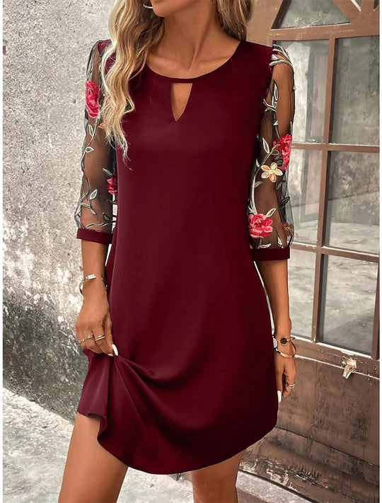 Luxury Dress Women's Perspective Mid Sleeve Printed Round Neck Mini