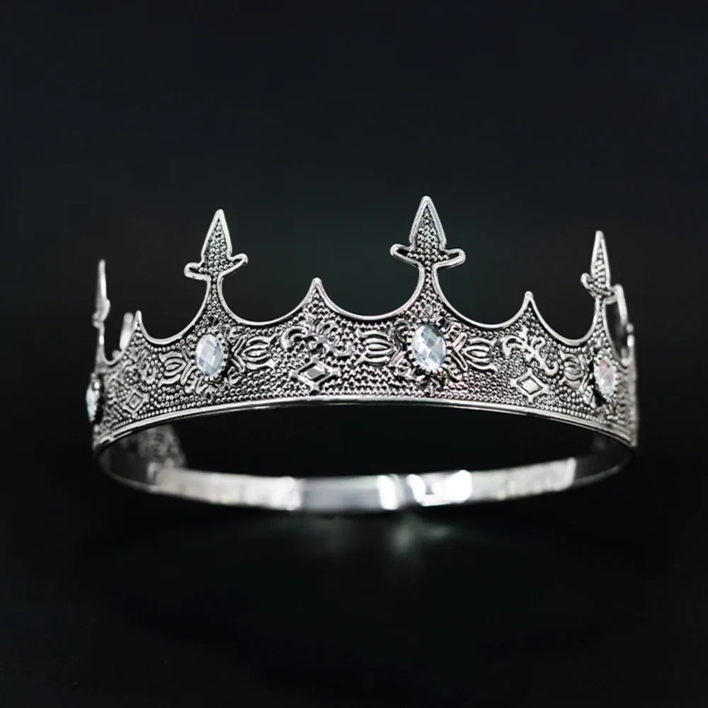 Trendy Vintage Baroque Crown Antique Bronze Elegant King Tiara Crown Adjustable Multicolor Prince Rhinestone Tiara Men