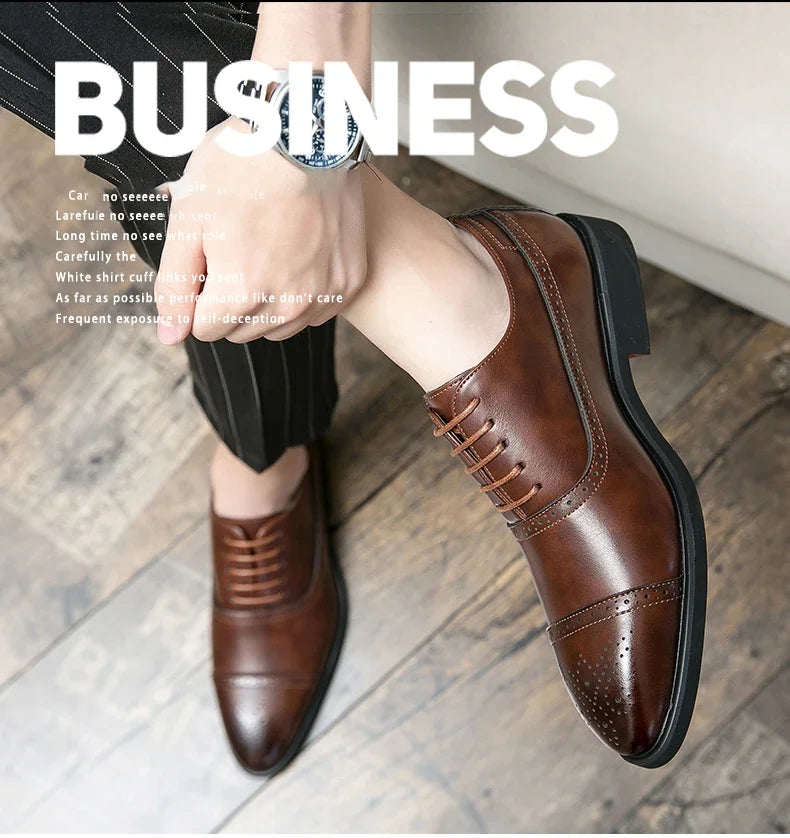 Men's Formal  Shoes Red Sole Fashion Business Casual Party Banquet Daily Retro Carved Lace-up Brogue Dress Wedding Shoes Size 48