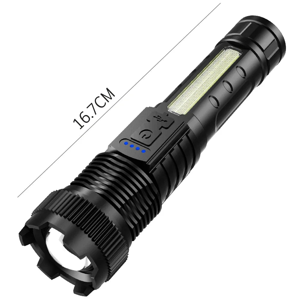 High Power LED Flashlight USB Rechargeable Torch Strong Light Flashlight Long Range Tactical Zoom Lamp Outdoor Camping Lantern
