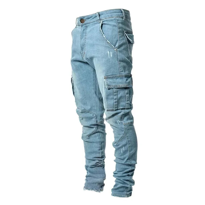 Autumn Winter New Men's Clothing Solid Color Stretch Multi-Bag Skinny