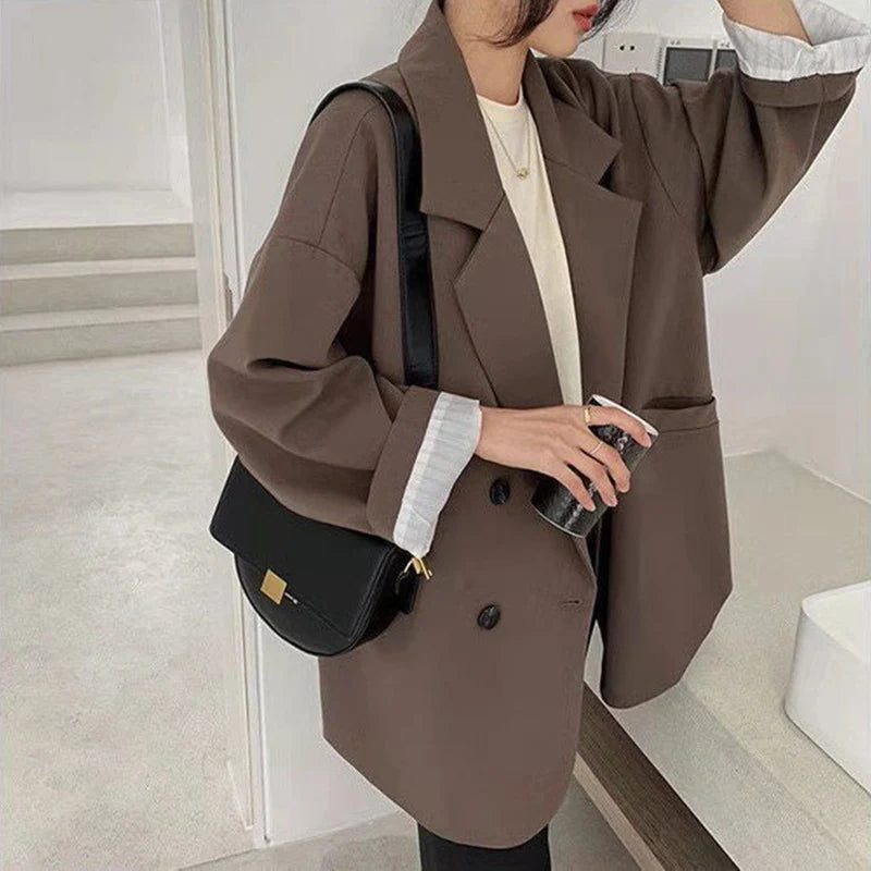 Vintage Blazers Women Elegant Solid Loose Coat Spring Fall Casual