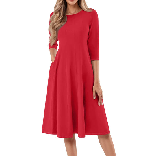 Long Sleeve T Shirt Dresses For Women Pockets Casual Loose Swing Dress Woman Casual Solid Color O-neck Long Sleeves Dress Robe