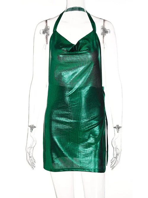 Bright Silk Bodycon Dress For Women Y2k Clothes Swinging Collar Sexi