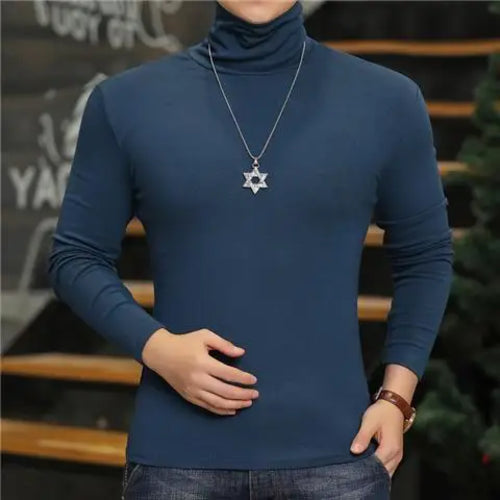 Fashion Men's Turtleneck T-Shirts Casual Autumn Winter High Collar New