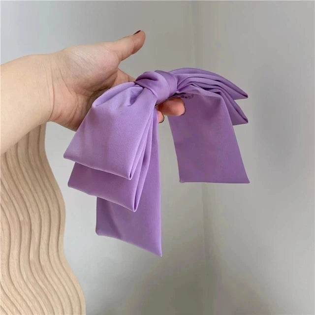 New Big Satin Hair Clip Hair Bows Girl Women Solid Pink Black Multi