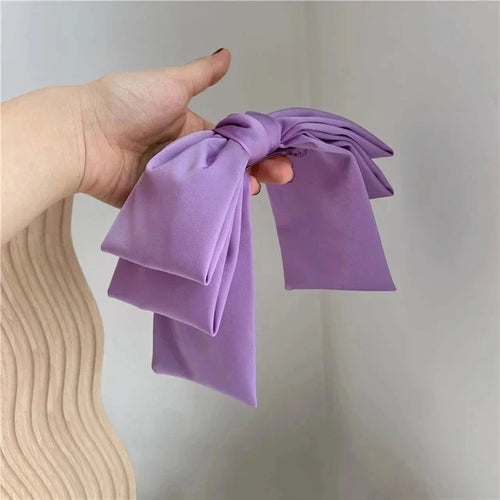 New Big Satin Hair Clip Hair Bows Girl Women Solid Pink Black Multi