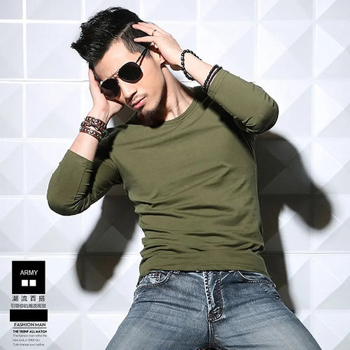 Lycra Cotton Men's T-Shirts Long Sleeve V Neck T Shirt MRMT Men