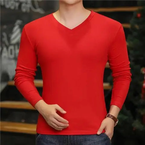 Fashion 2024 Long Sleeve T-shirt New Men's V-Neck Casual T-Shirts Long