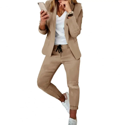 Plaid Splice Slim Fit Jacket Blazer Casual Wide Leg Pants Two Piece