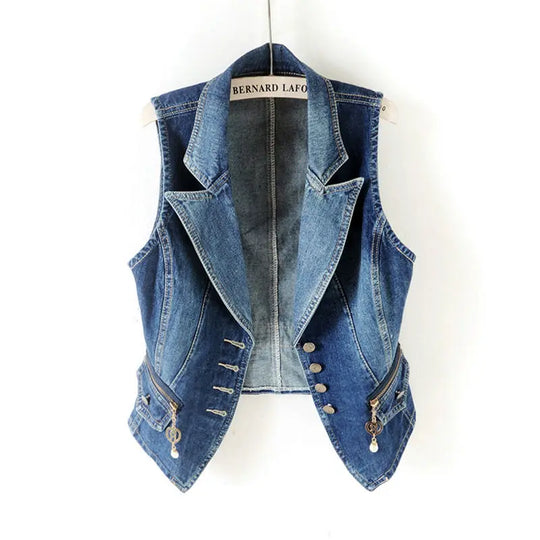 PTKPCC Casual Female Tops Women Denim Vest Jacket Spring Autumn