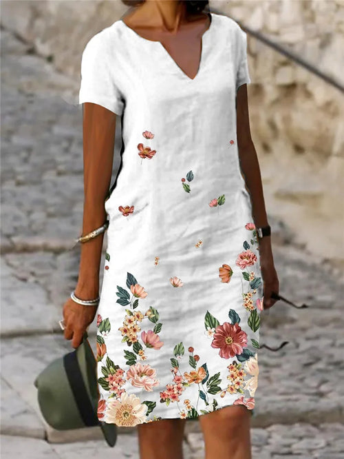 2024 Summer Elegant Women Dress Oversize Printed V-neck Dresses Female