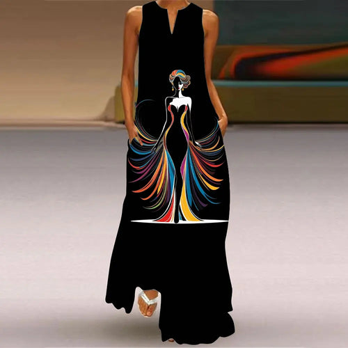 Summer Outdoor Street Fashion Women's Long Dress New Abstract Art