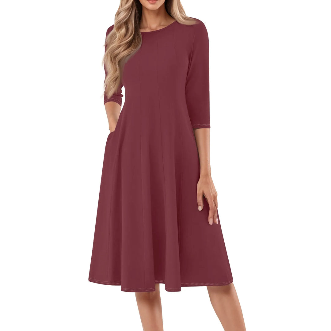 Long Sleeve T Shirt Dresses For Women Pockets Casual Loose Swing Dress Woman Casual Solid Color O-neck Long Sleeves Dress Robe